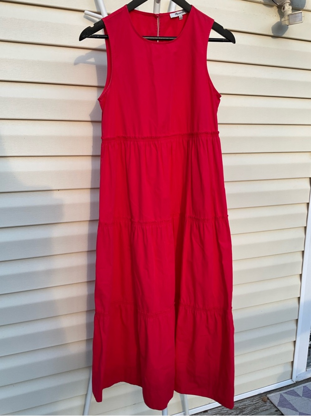 Madewell Sleeveless red Maxi Dress colorful ruffle cotton 17” by 45”